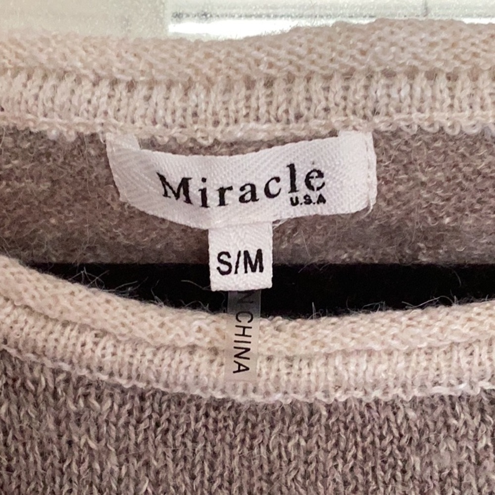 Miracle USA light cotton, linen cropped sweater in tan and cream S/M - Picture 2 of 7
